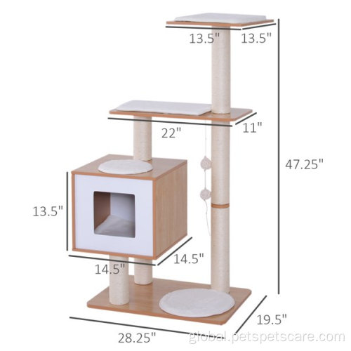 cat tree house Modern Cat Tree Scratching Post With Cube Cave Supplier